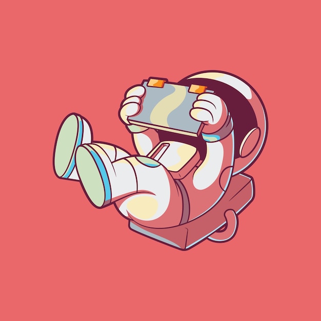 Astronaut spielt eine Videospiel-Vektor-Illustration Tech-Gaming-Wissenschaftsdesign-Konzept