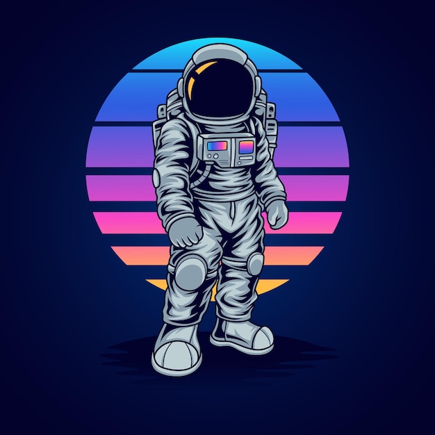 Astronaut stehend mit Retro-Hintergrund