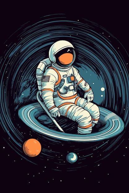 Astronauten betreiben Kontrollen im planetaren Weltraum und erforschen die zukünftige Posterillustration der Wissenschaftstechnologie
