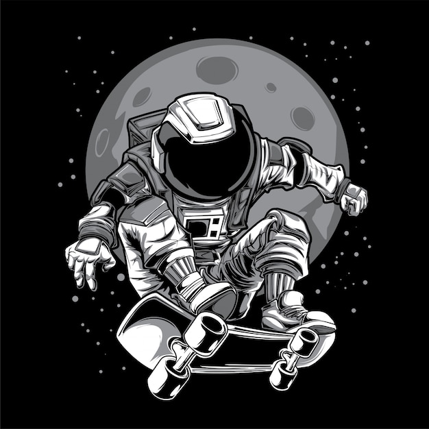 Astronauten-skateboard-raummondillustration