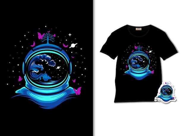 Astronauten- und schmetterlingsillustration mit t-shirt design