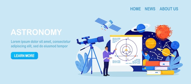 Astronomie astronomische beobachtung schüler im astronomieunterricht im planetarium kinder lernen planetenuniversen schüler studieren galaxie durch teleskop und beobachten sternkonstellationen von meteoren