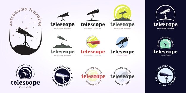 Vektor astronomie-logo-icon-design-sammlung vektor-illustration eines satzes von bündel-teleskopen