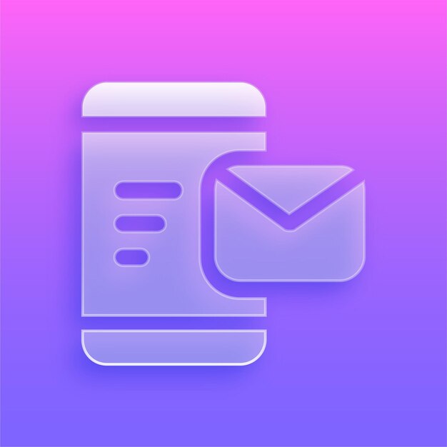 Atemberaubender moderner Glasmorphismus für Mobile-E-Mail-Ikonen mit lebendigem Hintergrund