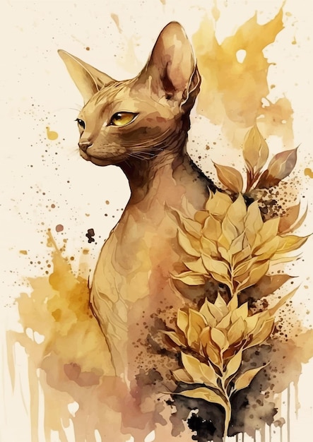 Vektor atemberaubendes und königliches sphinx-katzen-aquarellporträt