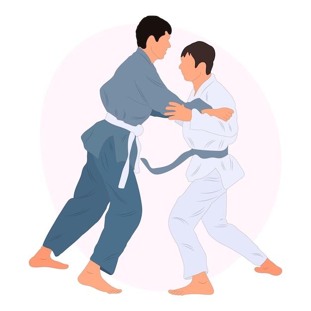 Athlet Judoist Judoka Kämpfer in einem Duell Kampf Match Judo Sport Kampfkunst Flat Style