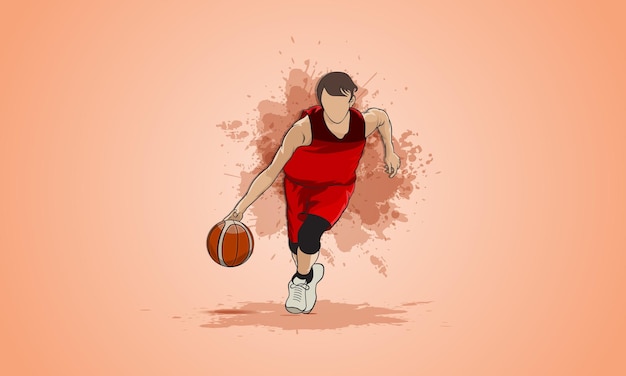 Athlet läuft mit einem Basketball in einer roten Uniform Abstrakten Hintergrund Vektor-Illustration