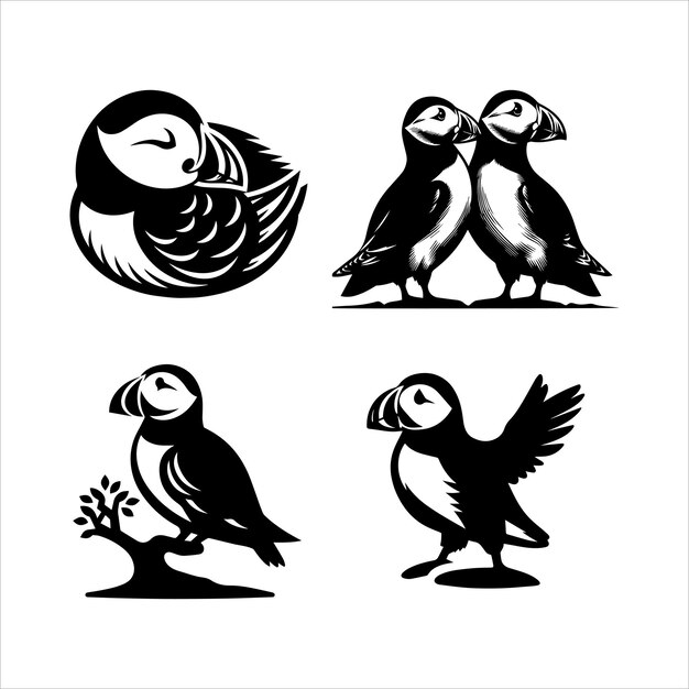 Vektor atlantic puffin silhouette vektor-symbol grafisches logo ai generiertes design