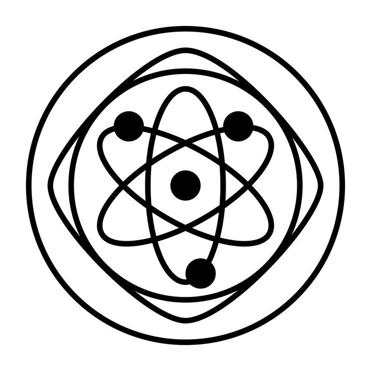 Vektor atomliniensymbol molekülkern teilchenphysik proton elektron energiespaltung wasserstoffladung vektorsymbol für unternehmen und werbung