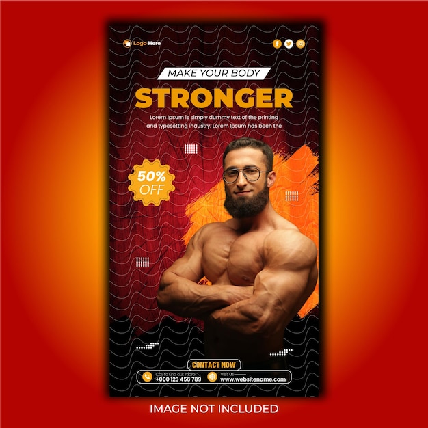 Attraktive Instagram- und Facebook-Story-Vorlage für Fitnessstudio und Fitness