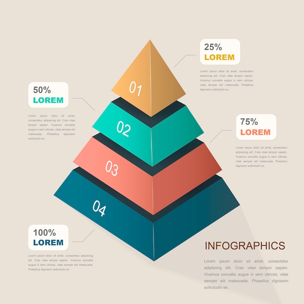 Attraktives Infografik-Schablonendesign mit Pyramidenelementen
