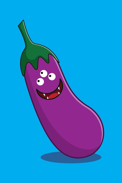 Auberginen-Gemüse-Monster Cartoon-Vektor-Symbol Illustration Lebensmittel Natur