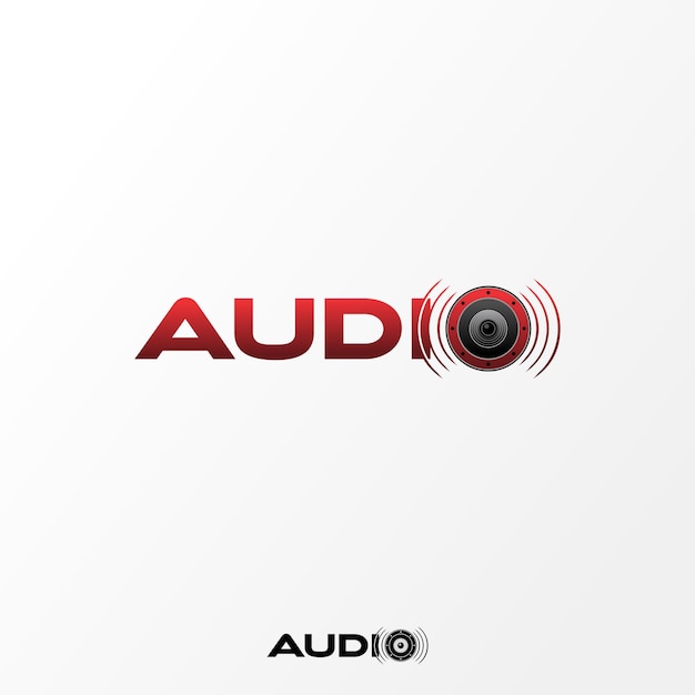 Vektor audio wordmark logo speaker als symbol für audio, das den buchstaben o ersetzt