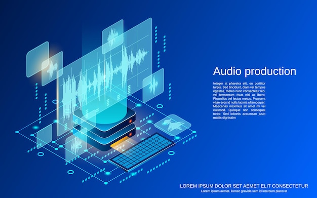 Audioproduktion flache isometrische 3d-vektorkonzeptillustration