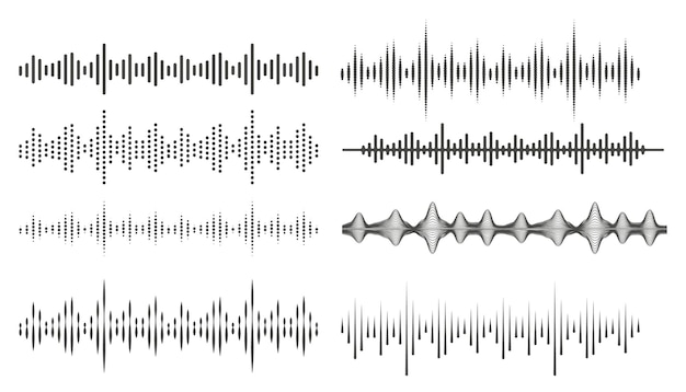 Audiowellen im abstrakten stil audio- und sprachfrequenzlinien lautstärke-equalizer-symbole