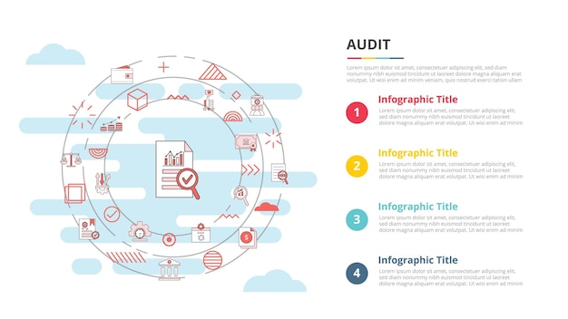 Audit-konzept für infografik-vorlagen-banner mit listeninformationen mit vier punkten