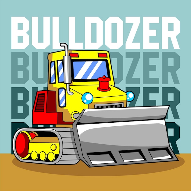 Vektor auf blauem hintergrund ist ein bulldozer mit der aufschrift „bulldozer“ zu sehen.