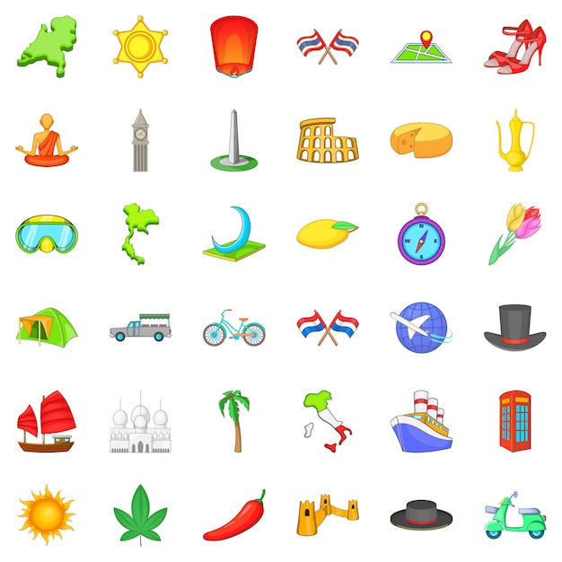 Auf der ganzen Welt Icons Set, Cartoon-Stil