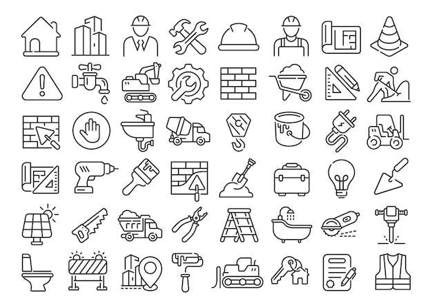Auf weißem Hintergrund isolierter Bau-Symbolsatz