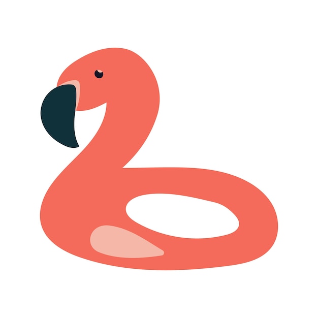 Auf weißem Hintergrund sitzt ein rosafarbener Flamingo mit schwarzer Nase.