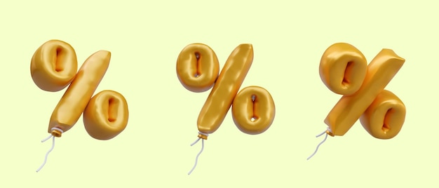 Aufblasbare Goldballons in Form von Prozentsätzen Vektorobjekt in verschiedenen Winkeln