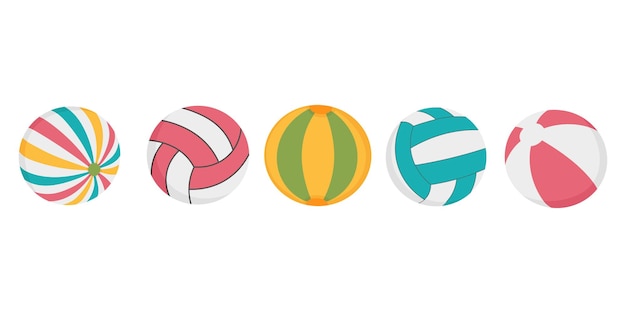 Aufblasbarer Ball zum Spielen am Strand Doodle Flat Clipart Alle Objekte sind neu lackiert