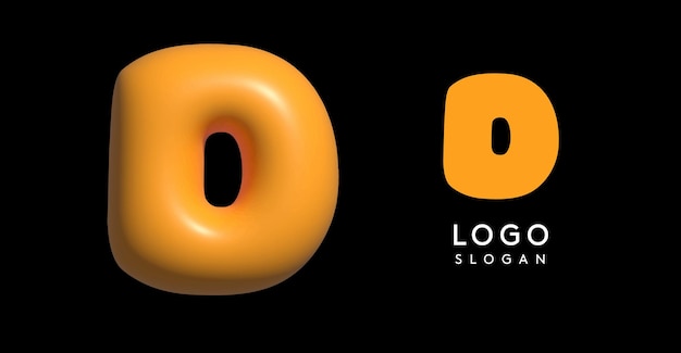 Aufblasbarer Buchstabe d ansprechend d Logo glänzendes glänzende Blasen-Logotyp für Bildung und kindliches Poster