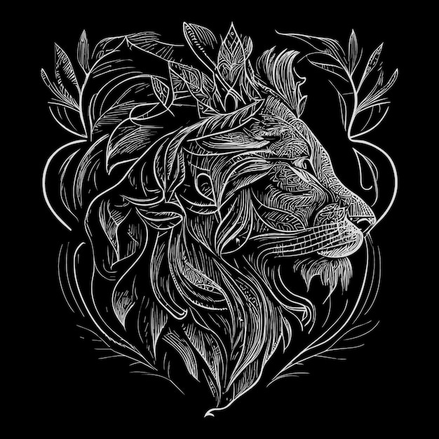 Auffällige Löwenkopf-Illustration, die ihre rohe Kraft und Schönheit durch komplizierte Details zur Geltung bringt