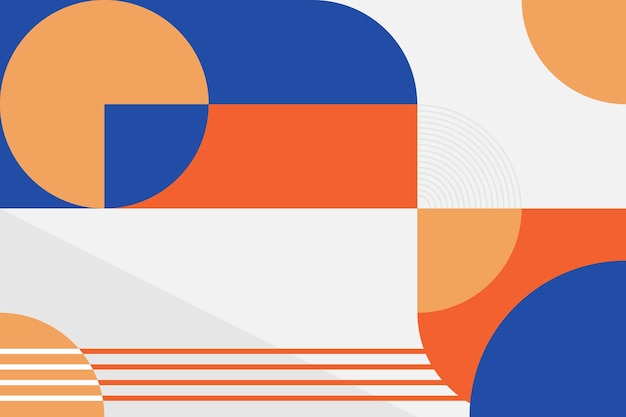Auffälliges abstraktes Design mit orangefarbenen und blauen geometrischen Formen, die durch subtile Streifen akzentuiert werden
