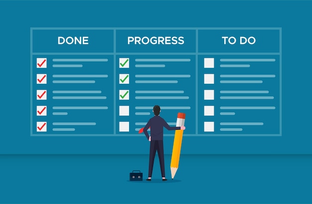 Aufgabenverwaltungskonzept checkliste zum ausfüllen der checkliste auf der vektorillustration des scrum-taskboards