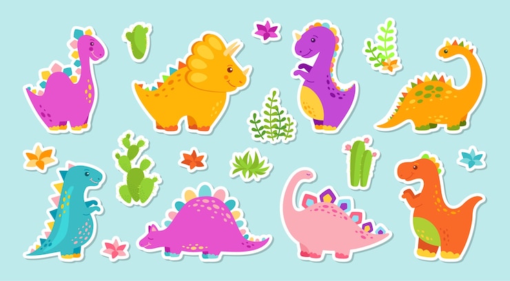 Vektor aufkleber dinosaurier cartoon set.