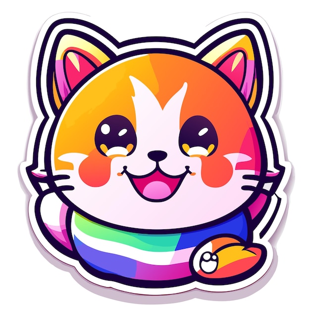 Vektor aufkleber glückliche bunte katze kawaii kontur