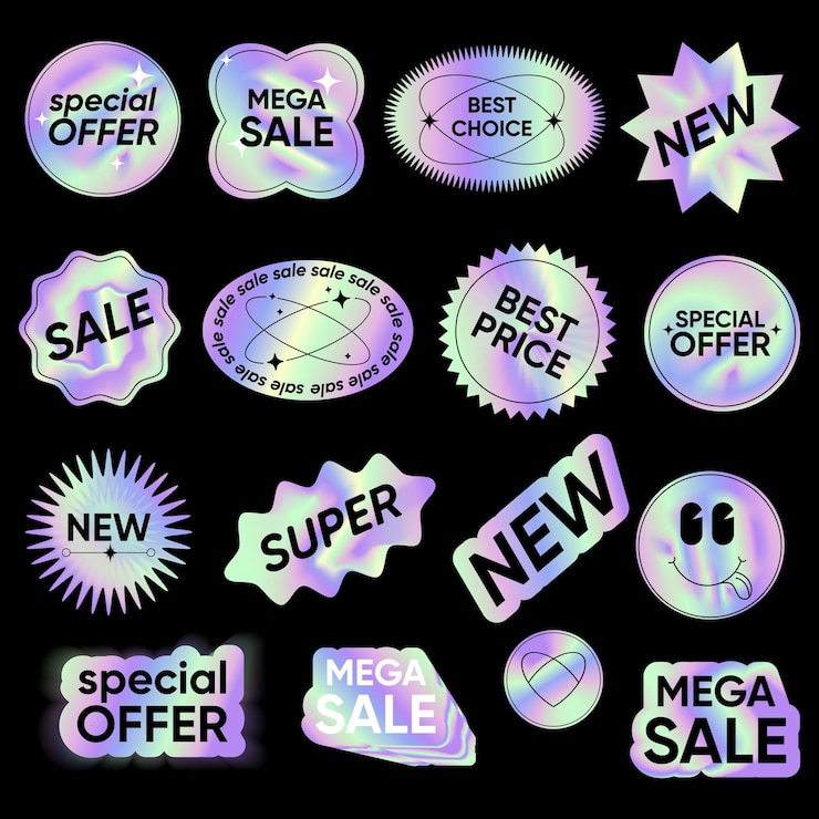 Vektor aufkleber hologramm emblem holographisches etikett set farbe neon aufkleber vektor