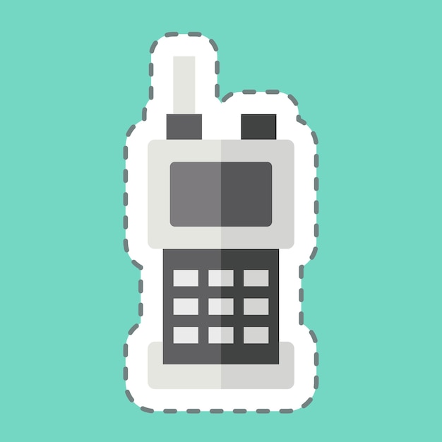 Aufkleber-Linie-Schnitt Walkie Talkie im Zusammenhang mit Notfall-Symbol einfache Design-Illustration