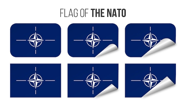 Aufkleber mit nato-flaggenetiketten vektordarstellung 3d-flaggen des nordatlantiks isoliert auf weiß