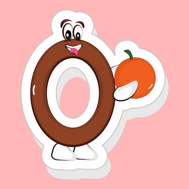 Aufkleber Stil O Alphabet Cartoon-Figur mit Orangenfrucht auf rosa Hintergrund