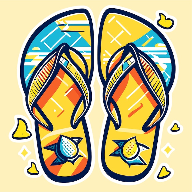 Vektor aufkleber strand-flip-flops-set sommerschuhe modeschuhe doodle-skizze