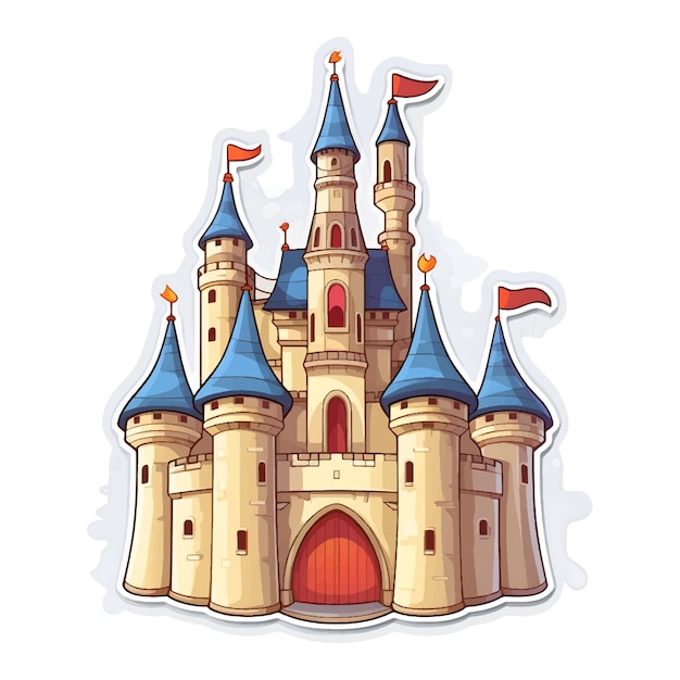 Aufklebervorlage mit großem Schloss im Cartoon-Stil, isoliert auf weißem Hintergrund