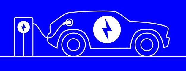 Aufladen von elektroautos an der station ev-suv füllt eine batterieumriss-vektorillustration