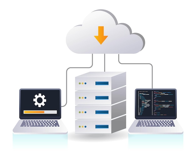 Aufrechterhaltung der Technologie Cloud-Server-System Infografik 3D-Illustration flach isometrisch