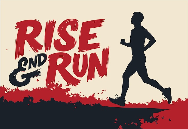 Aufstehen und laufen Silhouette schwarz-rote Sport-Vektor-Banner