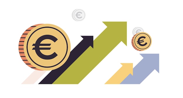 Aufwärtspfeile des eurogeldes und flache vektorillustration des erfolgreichen konzepts des finanzwachstums.