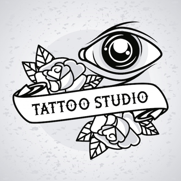 Auge mensch und rosen tattoo grafik