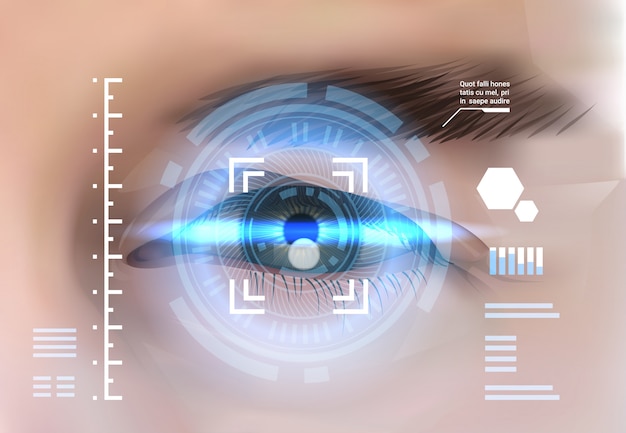 Vektor augen-retina-scanning-anerkennungssystem biometrisches zugangskontrollkonzept