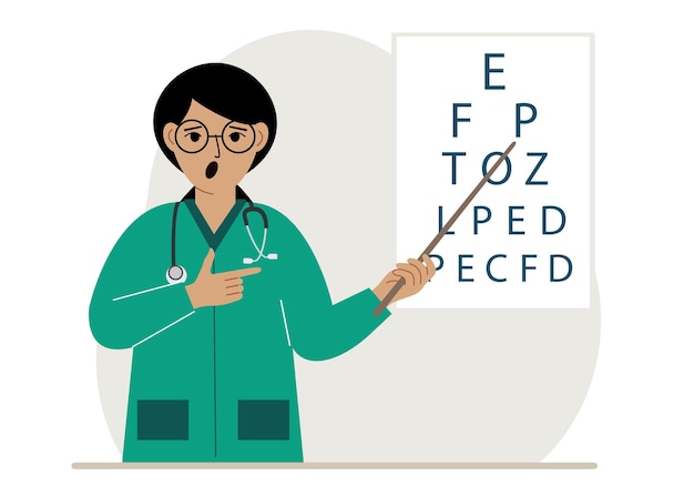 Augenarzt in der nähe des sehtesttisches diagnose und augenuntersuchung optometrist überprüft das sehvermögen und wählt eine brille aus