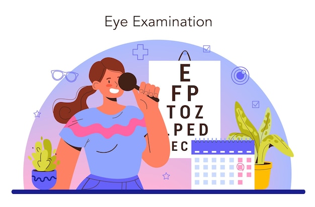 Augenarzt-konzept. idee der sehkontrolle und behandlung. sehdiagnose und laserkorrektur. facharzt für augenheilkunde. flache vektorillustration