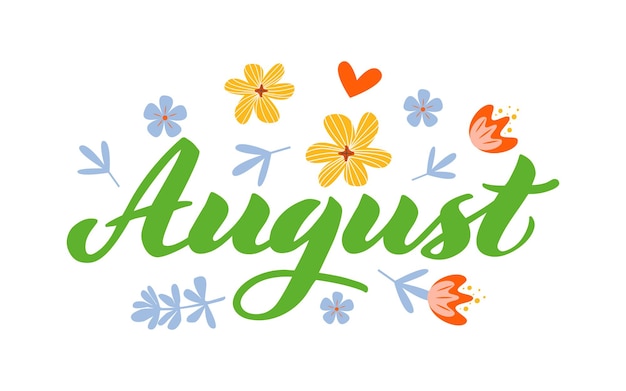 Vektor august handgezeichneter schriftzug monatsname handgeschriebener monat august für kalender