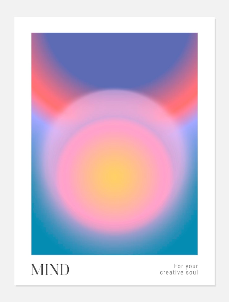 Vektor aura gradient y2k rundes poster futurismus vektorkunst-set retro-synth-welle rave dampfwelle hintergrund schwarz lila rosa blau gelb farben drucken von tapeten web-vorlage