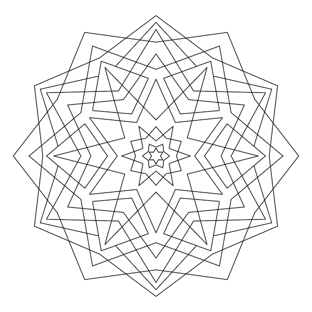 Ausmalbuch für erwachsene mit einem geometrischen mandala auf weissem hintergrund im vektor