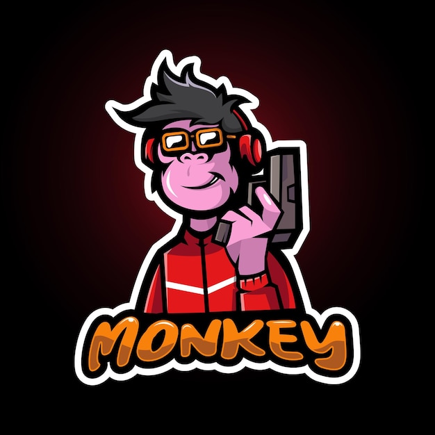 Aussenseiter-affe-karikatur-maskottchen-logo. schimpansen-holding gun für esports gaming